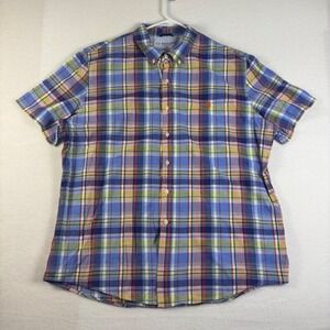 US Polo Assn Mens 2XL Plaid Short Sleeve Button Down Shirt Blue Yellow 11A593